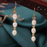 Vintage Summer Flower Freshwater Pearl Drop Earrings