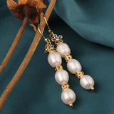 Vintage Summer Flower Freshwater Pearl Drop Earrings