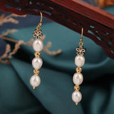 Vintage Summer Flower Freshwater Pearl Drop Earrings