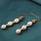 Vintage Summer Flower Freshwater Pearl Drop Earrings