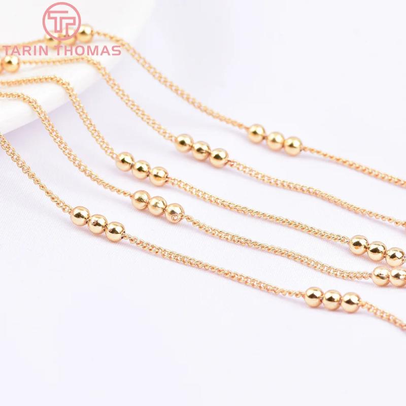 3MM 24K Brass Chain Beads 2Meters Necklace Bracelet DIY Jewelry Findings