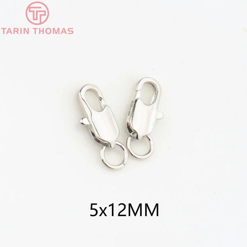6PCS 5x12MM 24K Plated Brass Rectangle Lobster Clasps Necklace Clasps