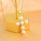Minimalist Pearl Cross Necklace Golden Plated Chain for Women Men