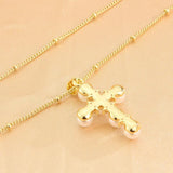 Minimalist Pearl Cross Necklace Golden Plated Chain for Women Men