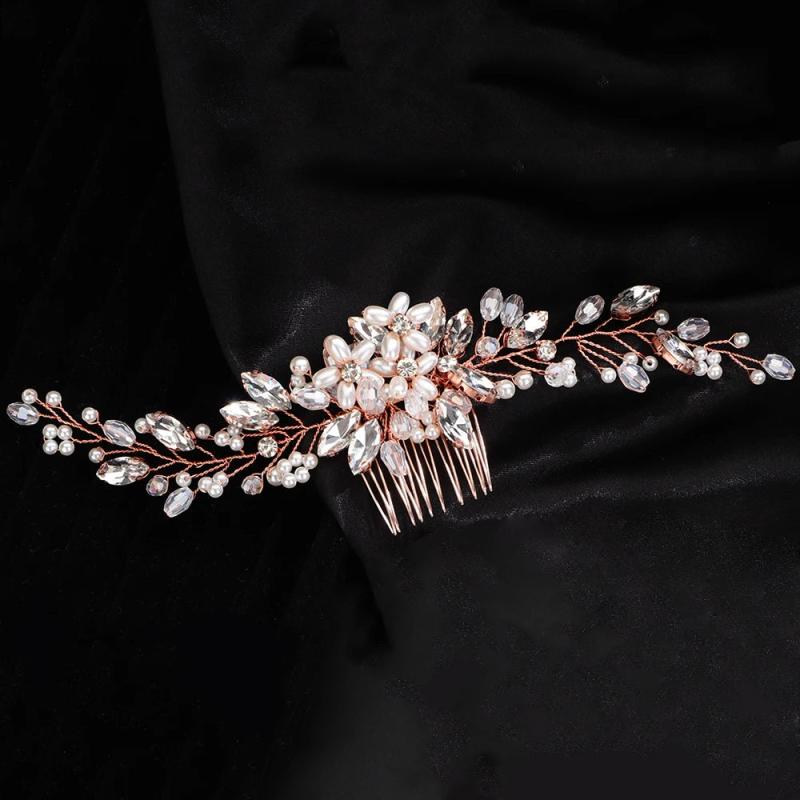 Silver Rhinestone Pearl Bridal Hair Comb Wedding Hair Accessories
