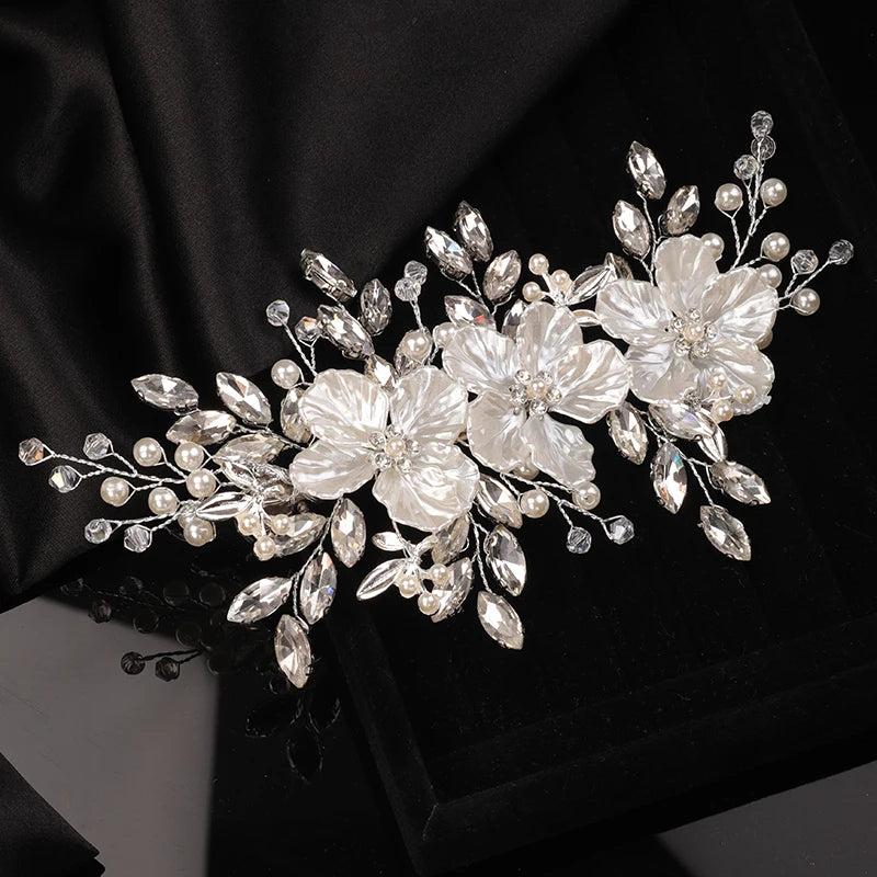 Silver Rhinestone Flower Bridal Hair Comb