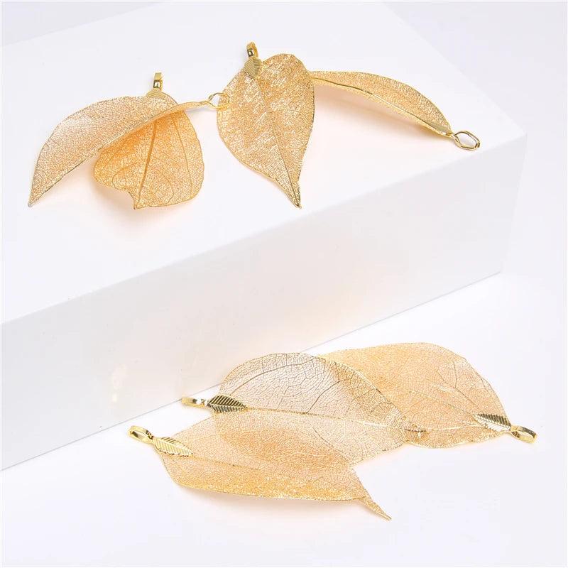 5 Pcs Rose Leaf Necklace Pendant Natural Eletroplant Charm DIY Jewelry Accessory