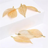 5 Pcs Rose Leaf Necklace Pendant Natural Eletroplant Charm DIY Jewelry Accessory