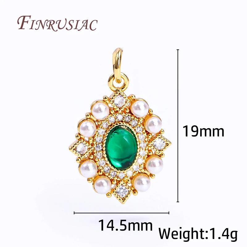 Rhombus Pendant with Pearls and Zircon Charms