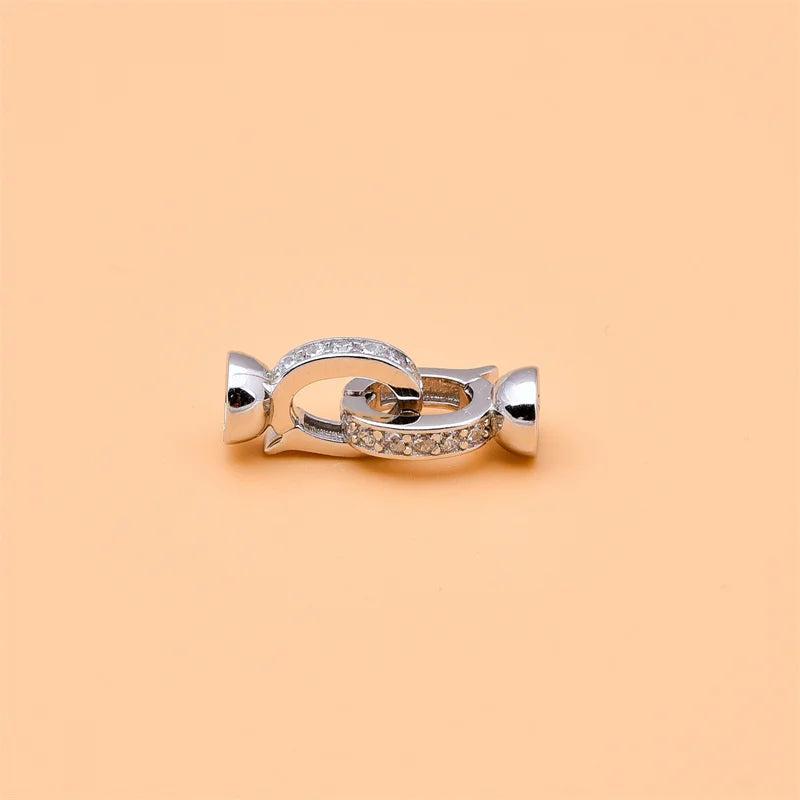 925 Silver Zircon Pearl Bracelet Necklace Connecting Buckle DIY Buttonhead
