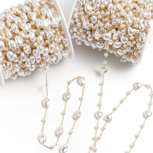 1M Stainless Steel Heart Pearl Beads Chain for DIY Jewelry Making