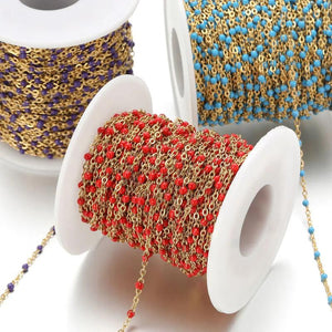 2M 18k Enamel Beads Link Chain Stainless Steel Cable Flat Chains