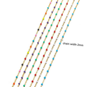 2M 18k Enamel Beads Link Chain Stainless Steel Cable Flat Chains