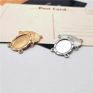 10pcs Metal 13x18mm Oval Blank Base Settings Tray Bezel 3 Loops DIY Necklace