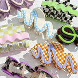 Acetate Lattice Checkerboard Big Hair Clip Claw for Women
