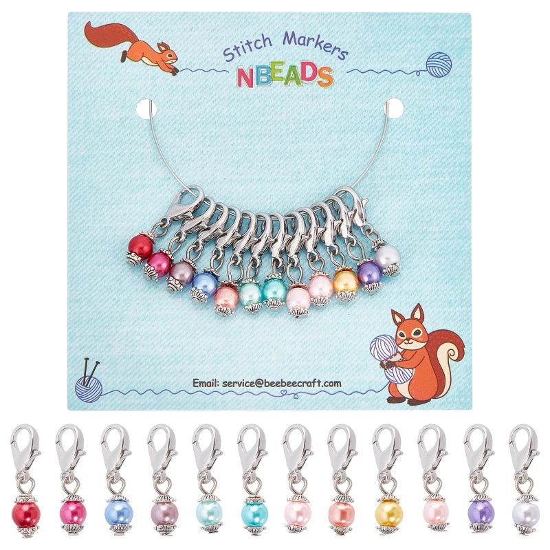 12 Pcs Glass Pearl Stitch Markers Alloy Enamel Crochet Stitch Marker Charms