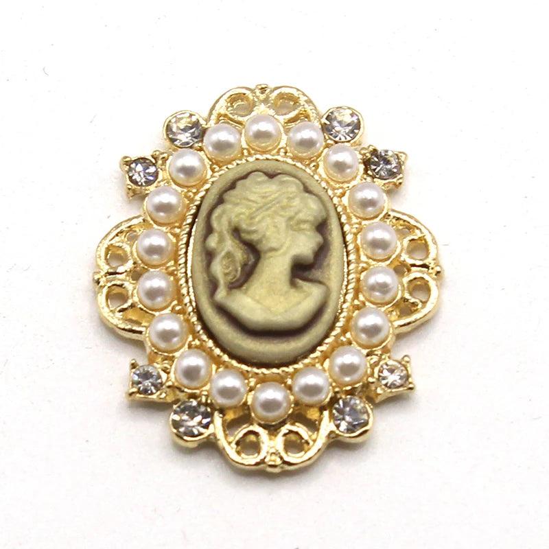 10Pcs Pearl Water Diamond Resin Beauty Head Alloy Accessories