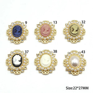 10Pcs Pearl Water Diamond Resin Beauty Head Alloy Accessories