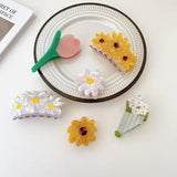 Women's Cartoon Face Hair Claw Clips Acetate Daisy Tulip Sunflower
