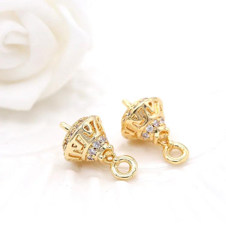 14K Plated Brass Zircon Pearl Beads Charms Caps Findings
