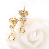 14K Plated Brass Zircon Pearl Beads Charms Caps Findings
