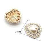 10Pcs 27MM Metal Pearl Heart Rhinestone Button Clothing Hair Accessories Dress