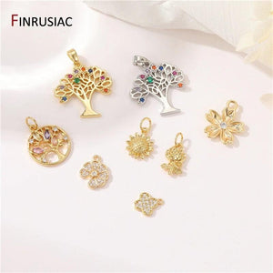 Colorful Zircon Tree Charm Pendant 14K Plated Necklace Making