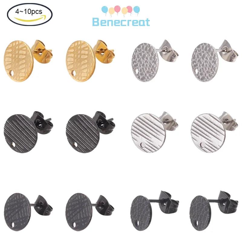 8 Styles Textured Stud Earring Set Stainless Steel DIY Earrings Craft