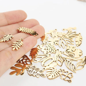 5Pcs Stainless Steel Leaf Charms DIY Jewelry Making