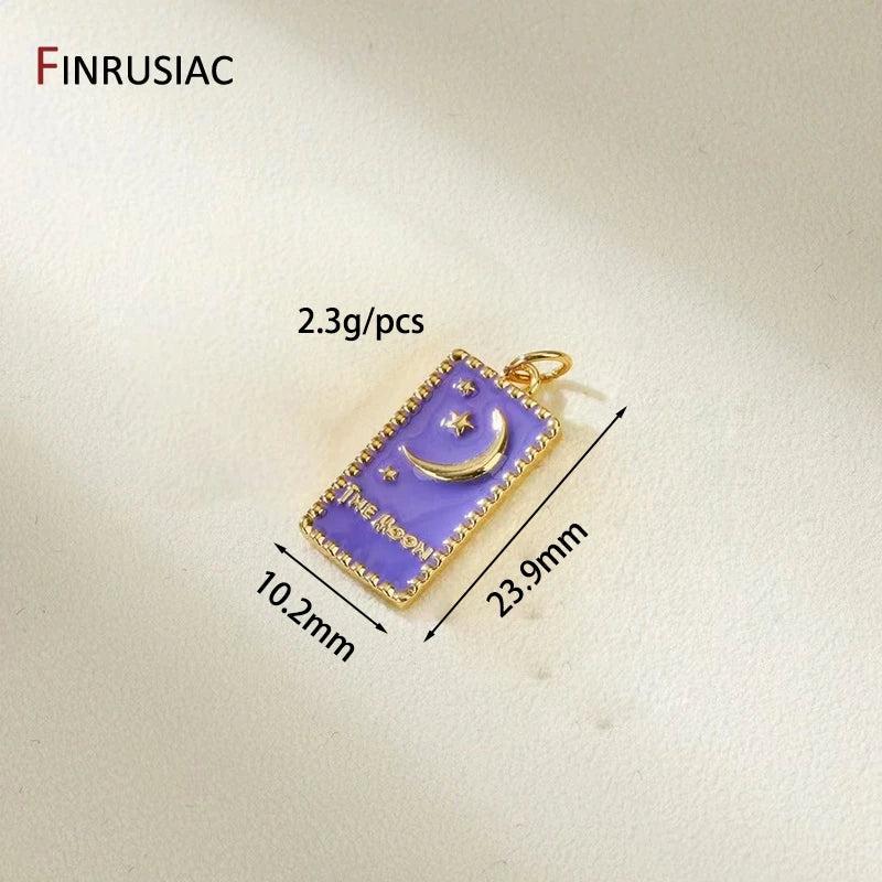 14K Plated Brass Moon Star Rectangle Charm Necklace Making Accessories