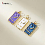 14K Plated Brass Moon Star Rectangle Charm Necklace Making Accessories