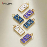 14K Plated Brass Moon Star Rectangle Charm Necklace Making Accessories