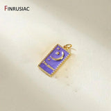 14K Plated Brass Moon Star Rectangle Charm Necklace Making Accessories