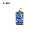 14K Plated Brass Moon Star Rectangle Charm Necklace Making Accessories