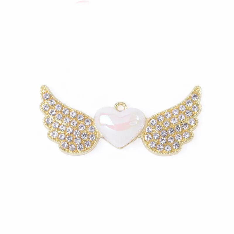 5Pcs Angel Wings Heart Diamond Pearl Flat Bottom DIY Jewelry Hair Accessories