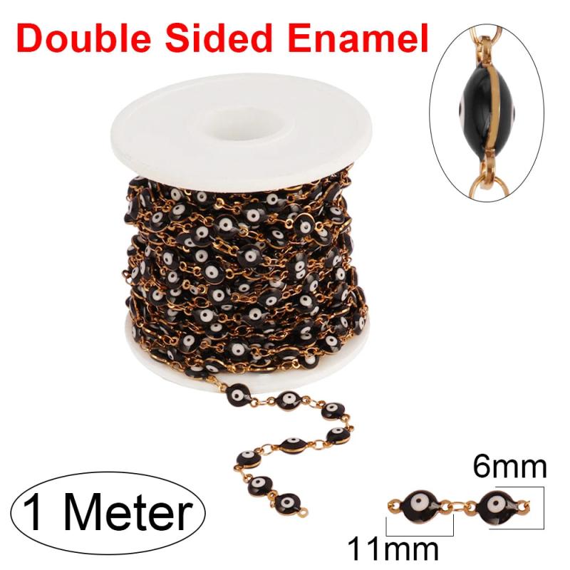 1M Stainless Steel Enamel Evil Eye Charm Chains DIY Jewelry Making Supplies