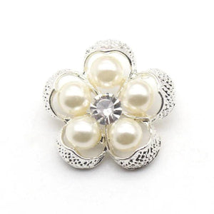 10Pcs 25MM Metal Pearl Rhinestone Flower Button DIY Wedding Dress Hair Decor