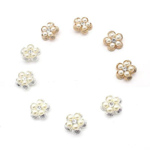 10Pcs 25MM Metal Pearl Rhinestone Flower Button DIY Wedding Dress Hair Decor