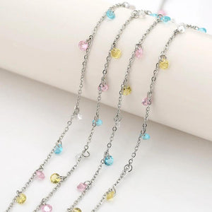 Stainless Steel Link Necklace Chains Zircon Crystal Bead Chains