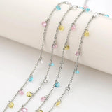 Stainless Steel Link Necklace Chains Zircon Crystal Bead Chains