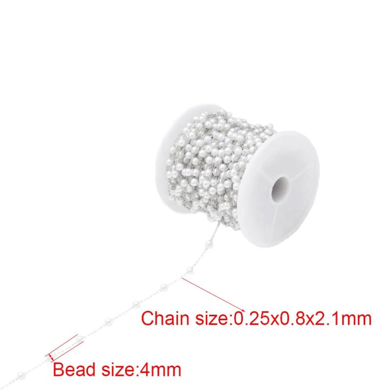 1M Stainless Steel 4mm Round Pearl Bead 18K Chain DIY Jewelry Making