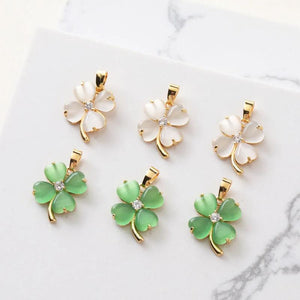 2PCS 18K Gold-plated Clover Opal Necklace Charms Jewelry Making Supplies