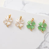 2PCS 18K Gold-plated Clover Opal Necklace Charms Jewelry Making Supplies
