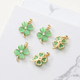 2PCS 18K Gold-plated Clover Opal Necklace Charms Jewelry Making Supplies