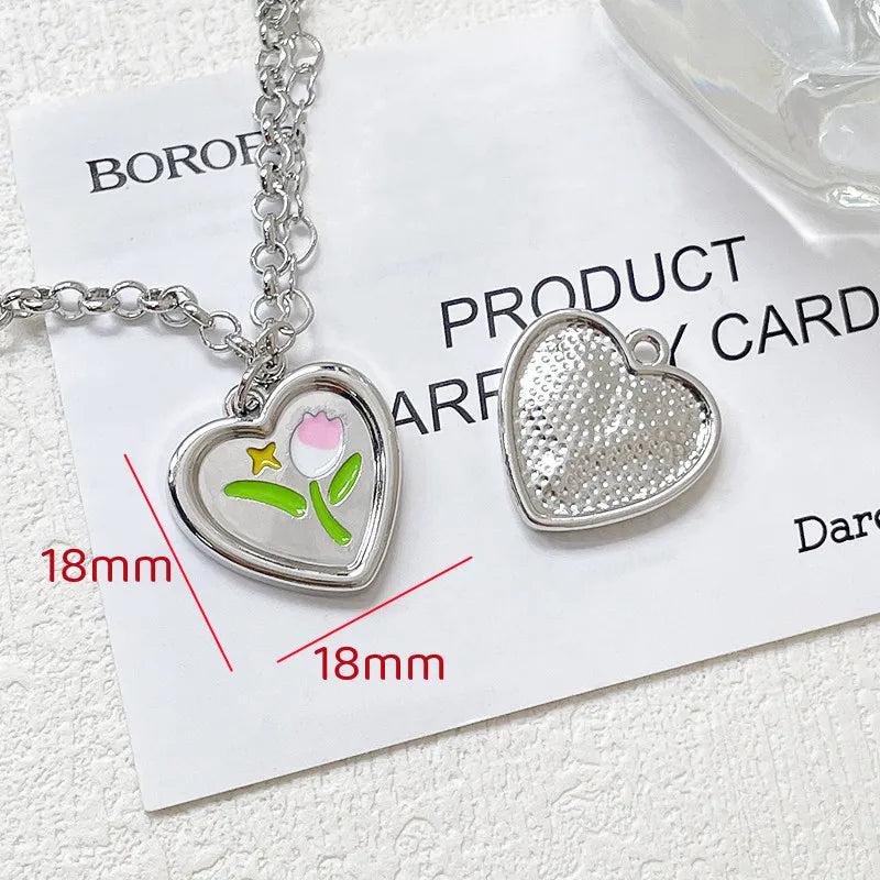 6pcs Sweet Love Flowers Cherry Alloy Beaded Necklace