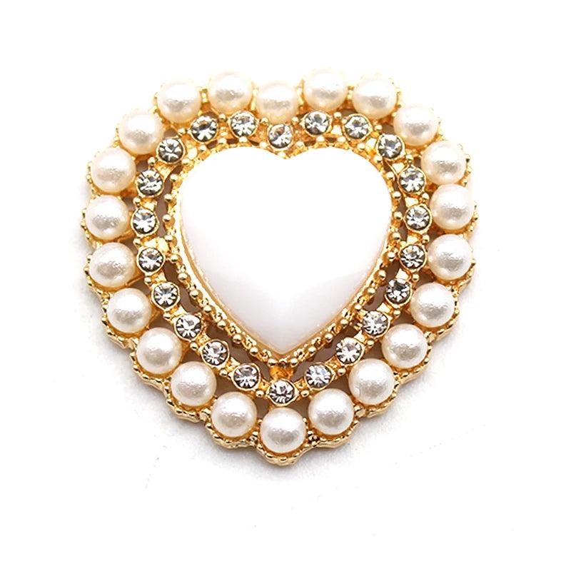 26mm Love-shaped Pearl Crystal Rhinestone Flat Bottom 5pc