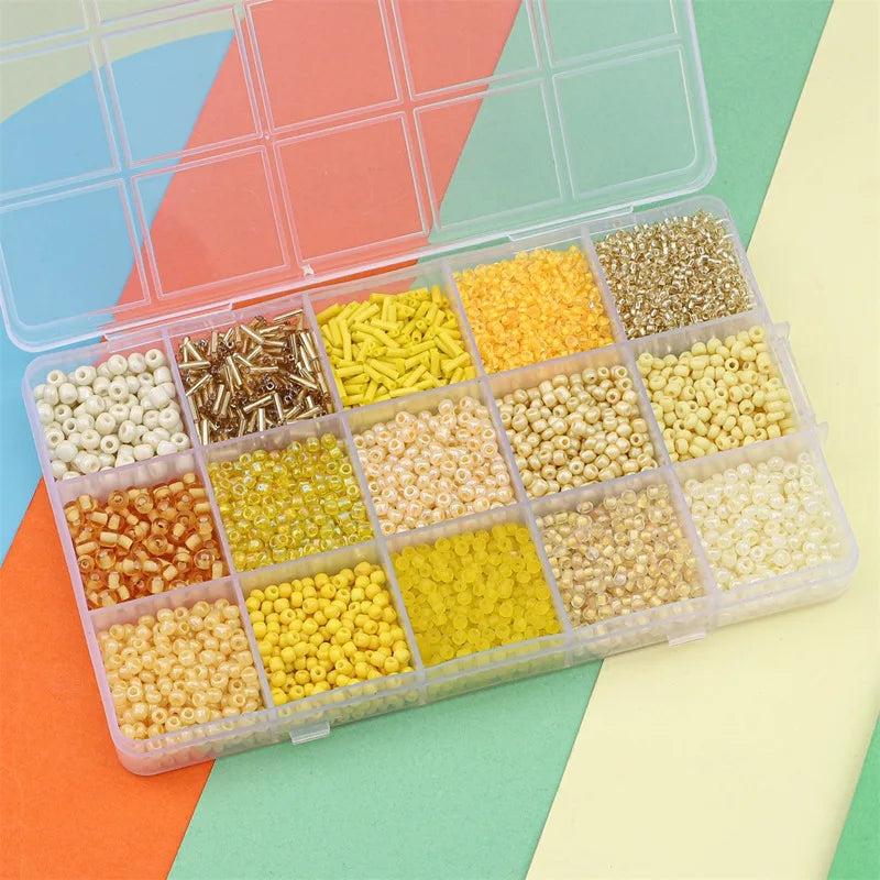 15-Piece Multi-Color Glass Bead Set for DIY Bracelet Necklace Making