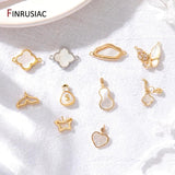 14K Plated Brass Zircon Shell Charms For DIY Jewelry Making