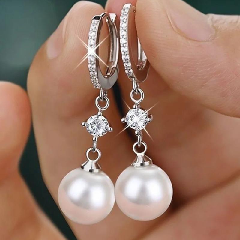 Romantic Pearl Zircon Dangle Earring for Women