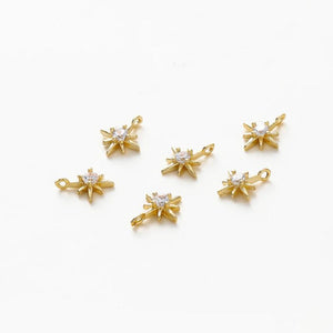 10Pcs 14K Plated Star Pendants with Zircon Charms for DIY Necklace Making